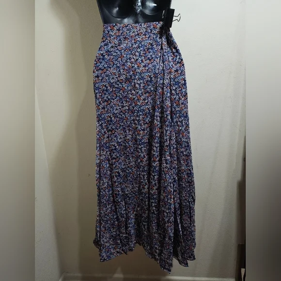 Michael Kors Blue Coral Floral Long Women's Skirt Lined Medium - Picture 5 of 11